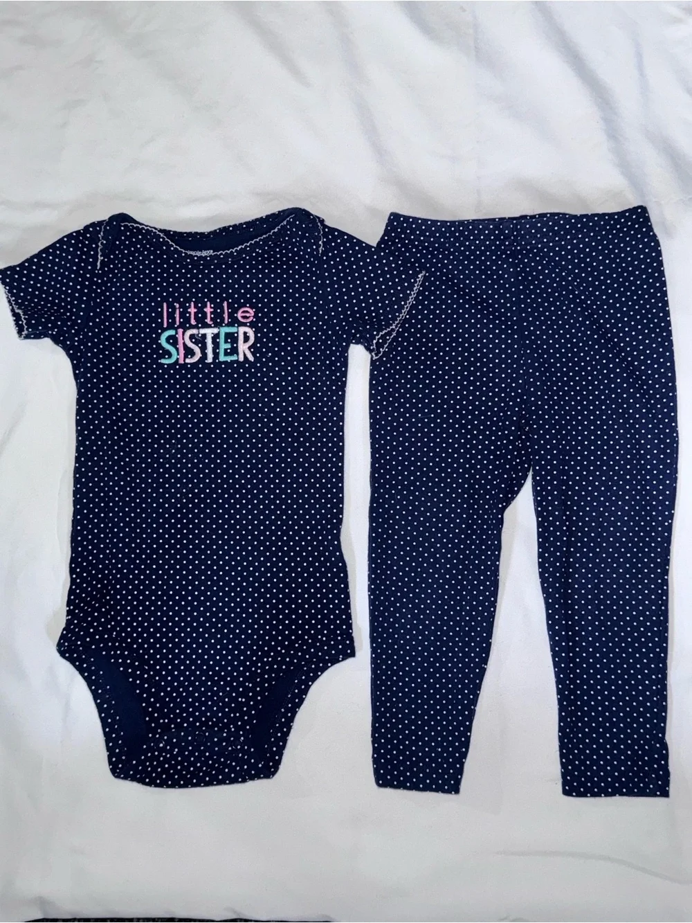 Simple Joys by Carter's size 24M blue polka dot LITTLE SISTER Bodysuit pants set